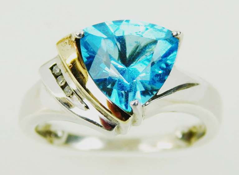 Sterling & 14K Blue Topaz & Diamonds Ring, 5.5