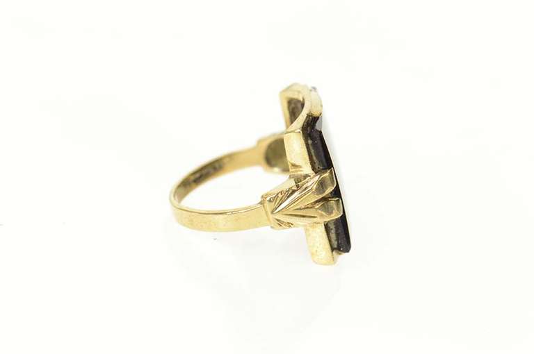 10K Yellow Gold Art Deco Squared Black Onyx Statement Ring