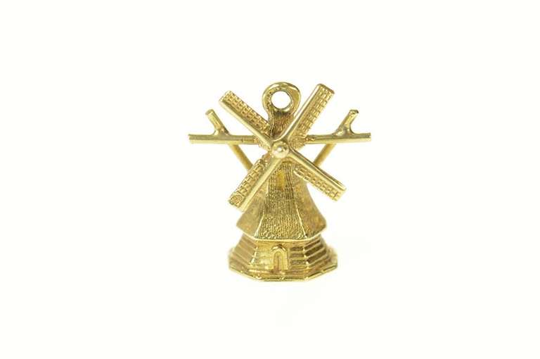 14K Yellow Gold Articulated Dutch Windmill Netherlands Charm/Pendant