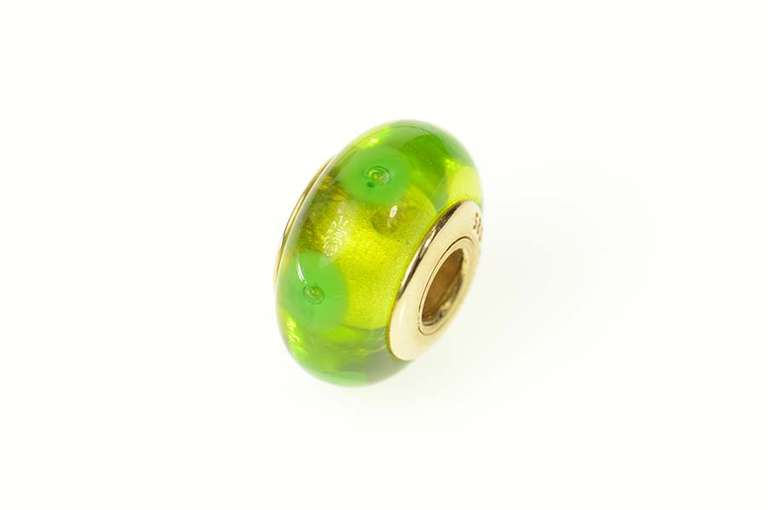 14K Yellow Gold Pandora Green Mystic Murano Glass Bead Charm/Pendant