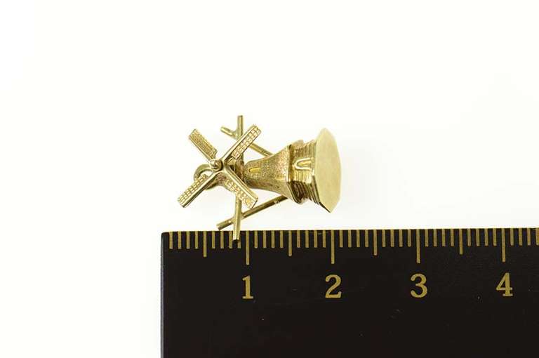 14K Yellow Gold Articulated Dutch Windmill Netherlands Charm/Pendant