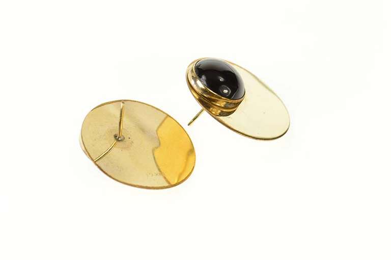 Gold Filled Retro Black Onyx Geometric Round Statement Earrings