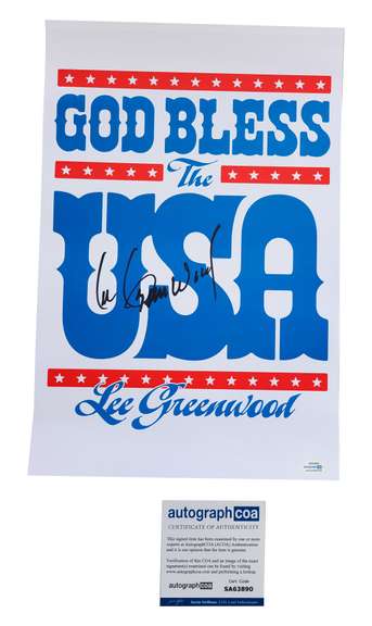 Lee Greenwood Autographed Signed 12x18 God Bless The USA Poster ACOA