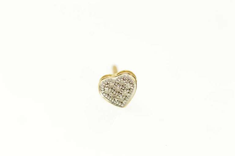 10K Yellow Gold Pave Diamond Heart Love Symbol Stud Single Earring