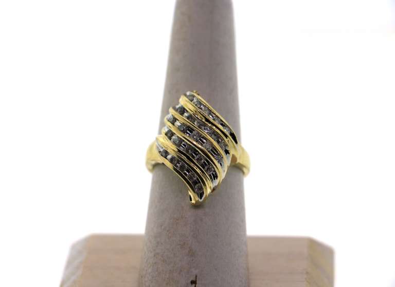 Curvaceous Quintuple Layer 14k Gold Channel Set Diamond Ring