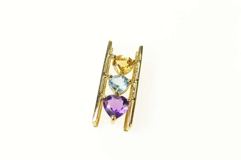 10K Yellow Gold Tiered Heart Amethyst Blue Topaz Citrine Pendant
