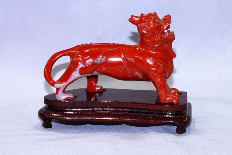 Proud Red Jasper Temple Lion