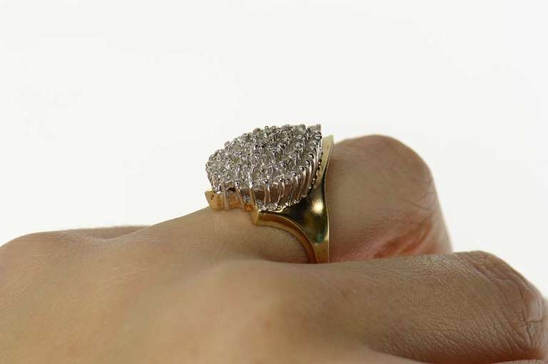 10K Yellow Gold Pear Diamond Cluster Statement Bypass Ring