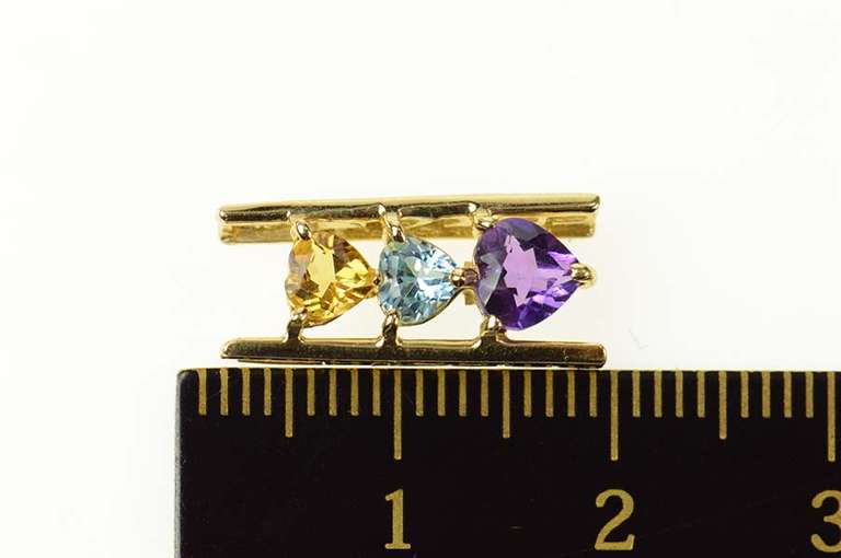 10K Yellow Gold Tiered Heart Amethyst Blue Topaz Citrine Pendant