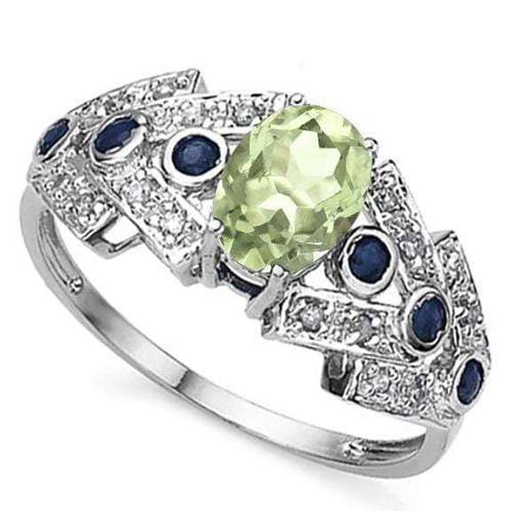 3/4 CT GREEN AMETHYST & 1/3 CT TANZANITE 925 STERLING SILVER RING