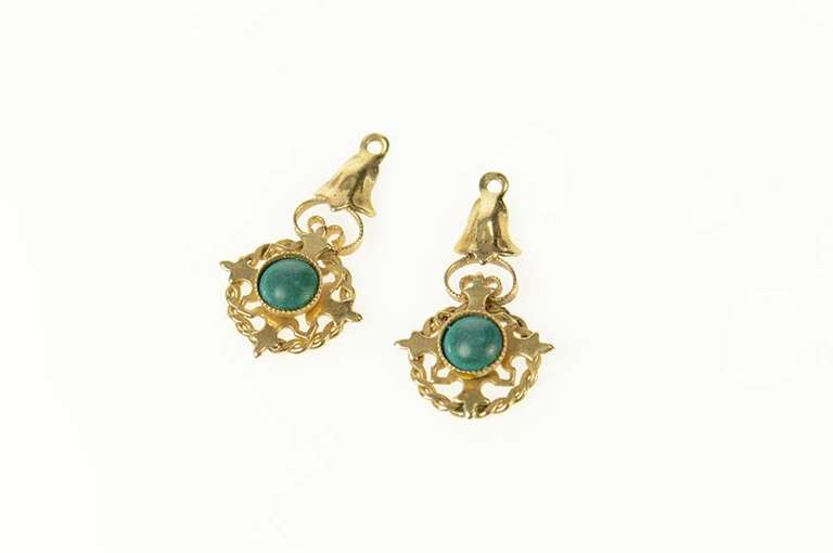 14K Yellow Gold Malachite Dangle Stud Enhancer Earring Jackets