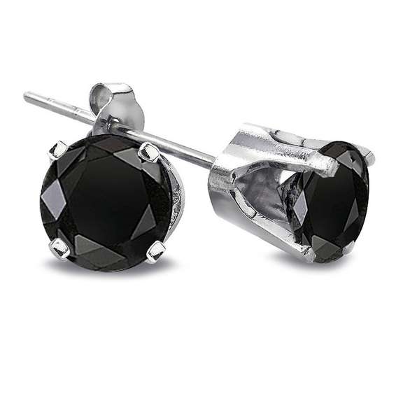 2 Ct Round Black Diamond 14K White Gold Stud Earrings