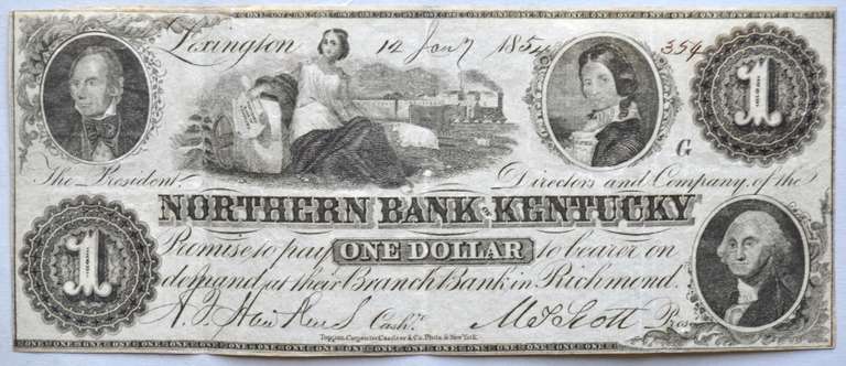 $ 1 Period Northern Bank of Kentucky 1854 Counterfeit Note