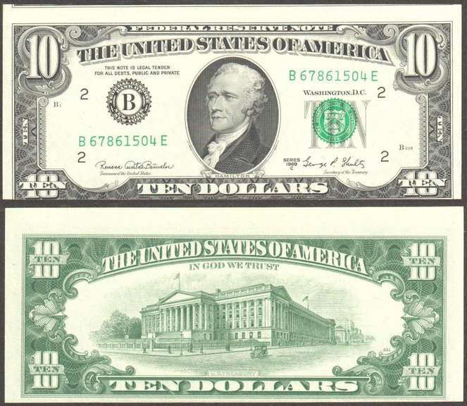 $10 1969-C FRN Cutting Error Crisp Uncirculated