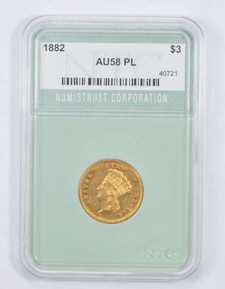 AU58 PL 1882 $3.00 Indian Princess Head Three-Dollar Gold Piece - NTC