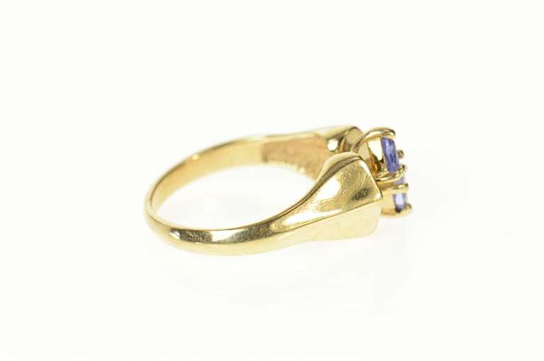 10K Yellow Gold Trillion Tanzanite Two Stone Statement Ring