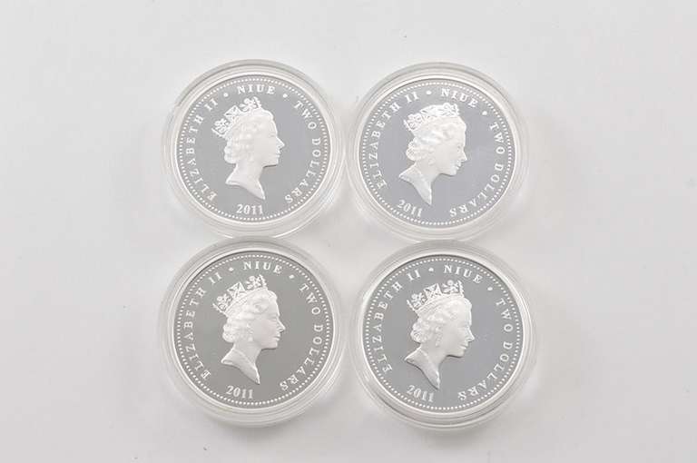 2011 Niue $2 1 Oz .999 Fine Silver - 4 Coin Set - Fancy Display & COA