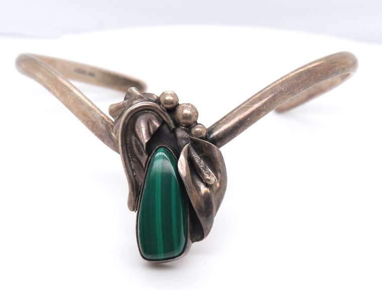 Sterling Silver Malachite Cuff Bangle Bracelet