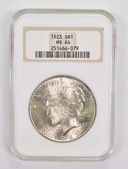 MS64 1923 Peace Silver Dollar - Graded NGC