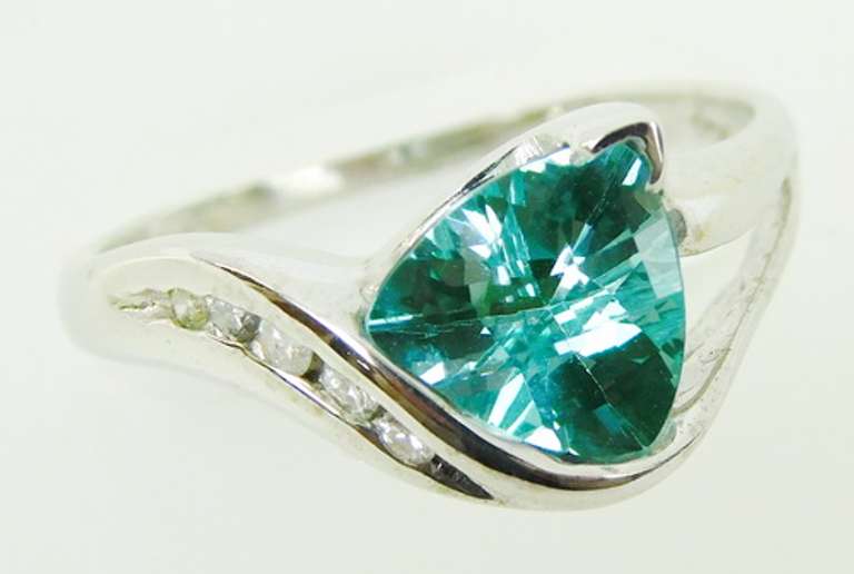 Stellar 14K Teal Aquamarine & Diamonds Ring, 9