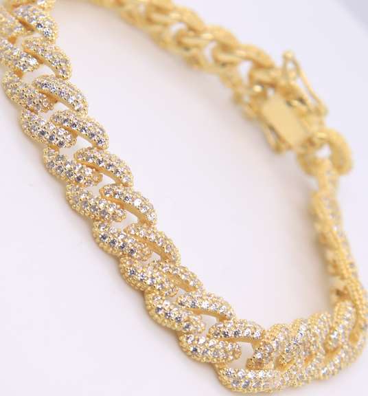 Sterling Silver Cubic Zirconia Curb Link Bracelet