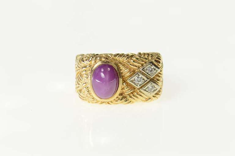 14K Yellow Gold 1940's Lindy Star Ruby Diamond Woven Ring
