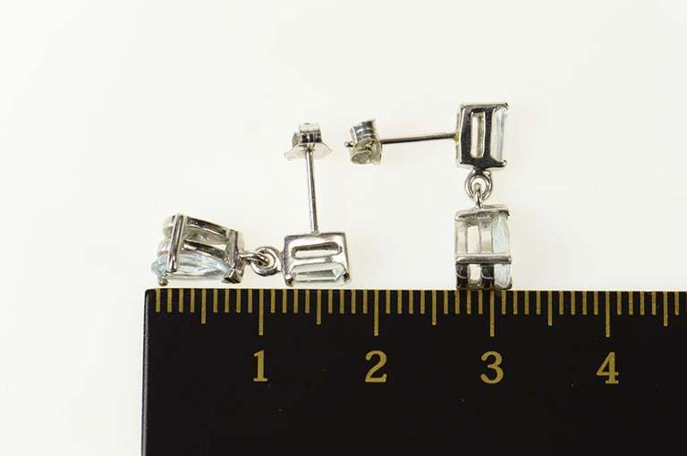14K White Gold Pear & Baguette CZ Dangle Statement Earrings