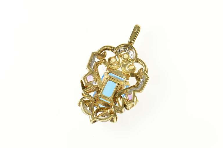 14K Yellow Gold Topaz Amethyst Citrine Diamond Statement Pendant
