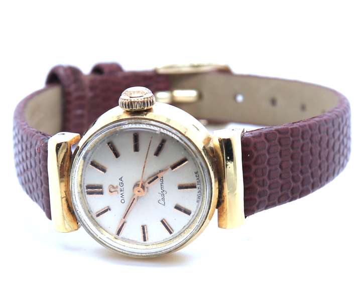Vintage Omega Ladymatic 18kt Browm Leather Strap Watch