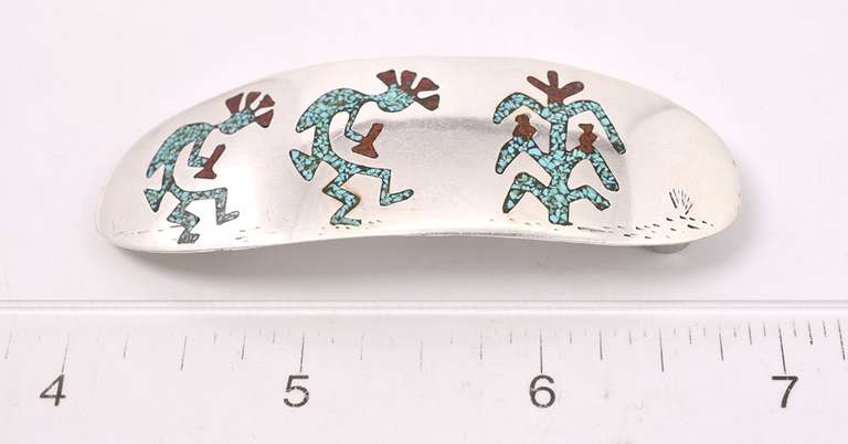 Coral and Turquoise Hair Pin in Sterling Silver