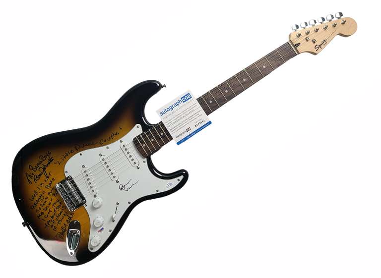 The Beach Boys Autographed Guitar w Little Deuce Coupe Lyrics in Display Case ACOA