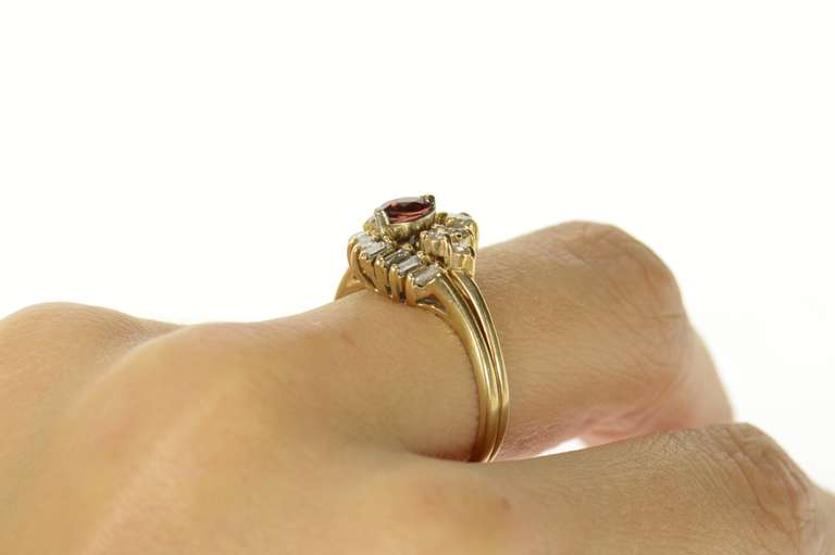 14K Yellow Gold Ctw Ruby Diamond Bridal Set Engagement Ring