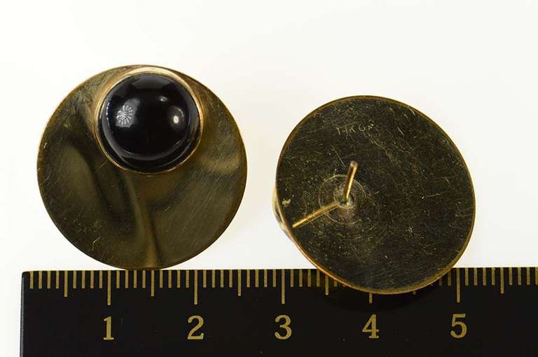 Gold Filled Retro Black Onyx Geometric Round Statement Earrings