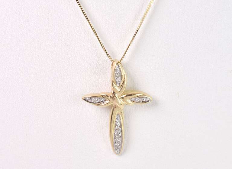 Delicate Diamond Cross Pendant Necklace in 14K/10K Yellow Gold