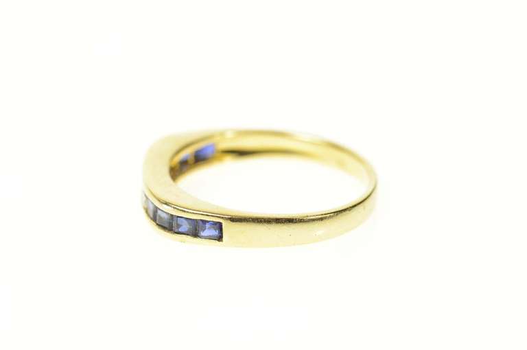 14K Yellow Gold Diamond Princess Sapphire Squared Band Ring