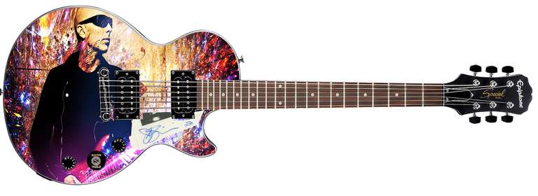 Joe Satriani Autographed Gibson Epiphone Les Paul Photo Graphics Guitar ACOA