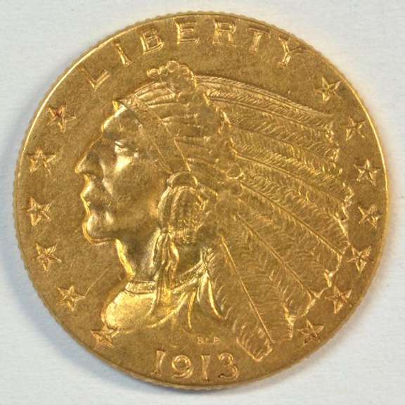 Very fresh lovely 1913 US $2.50 Indian Gold Piece