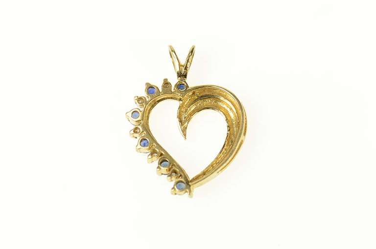 10K Yellow Gold Sapphire Diamond Wavy Curvy Heart Love Pendant