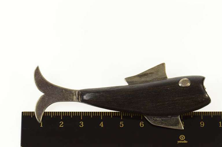 Sterling Silver Carved Wood Antique Fish Bass Fishing Pin/Brooch