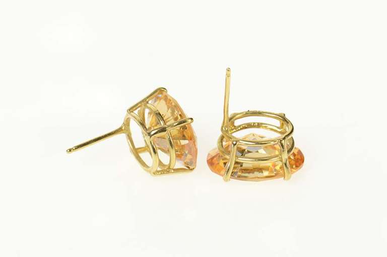 14K Yellow Gold Oval Syn. Champagne Morganite Oval Stud Earrings