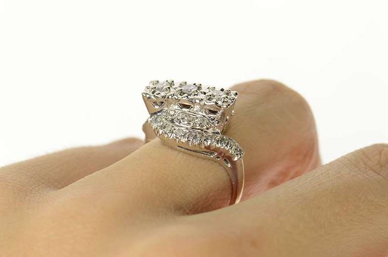 14K White Gold 0.66 Ctw Retro Diamond Bypass Engagement Ring