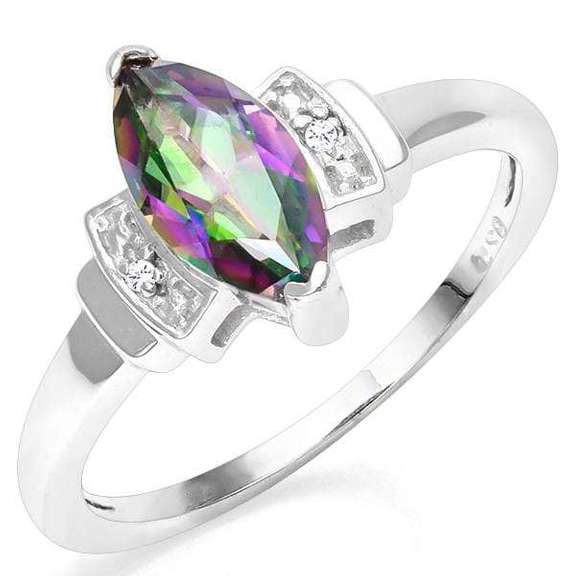 4/5 CT MYSTIC GEMSTONE & DIAMOND 925 STERLING SILVER RING