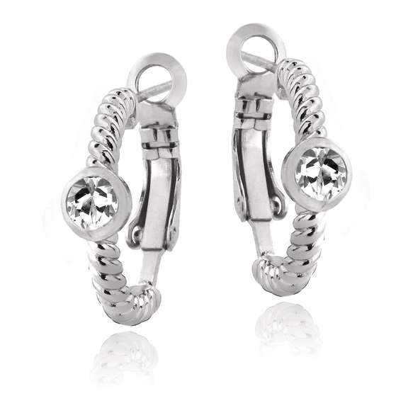 Silver Tone Created White Sapphire Round Shrimp Clutchless Earrings