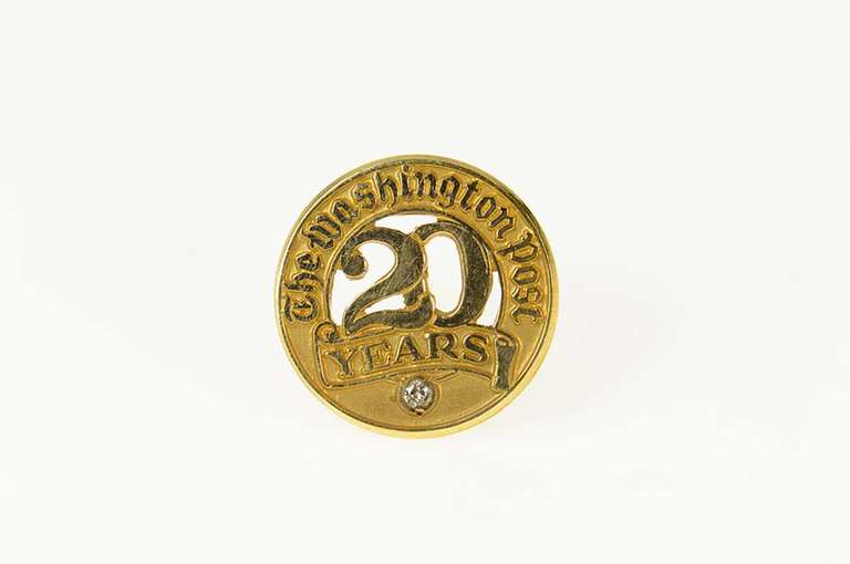 14K Yellow Gold The Washington Post Diamond 20 Years Lapel Pin/Brooch