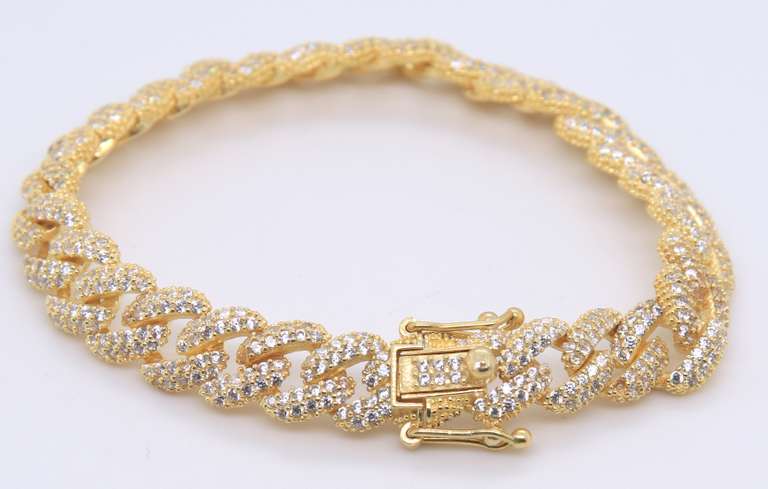 Sterling Silver Cubic Zirconia Curb Link Bracelet