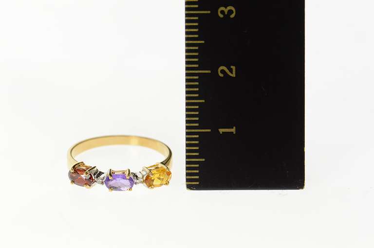 14K Yellow Gold Amethyst Citrine Diamond Garnet Band Ring