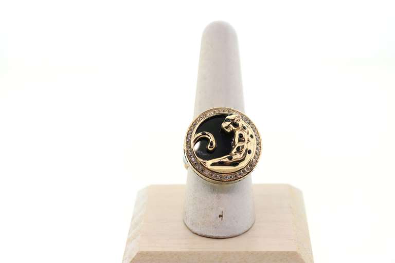 Gorgeous Handmade Italian Night Panther Ring with 14k Gold and Onyx rimmed with Cubic Zirconias