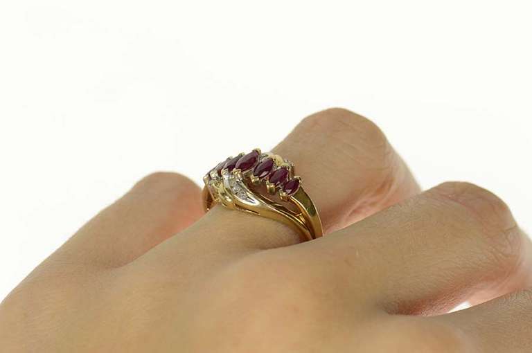 10K Yellow Gold Marquise Ruby Diamond Ornate Statement Ring
