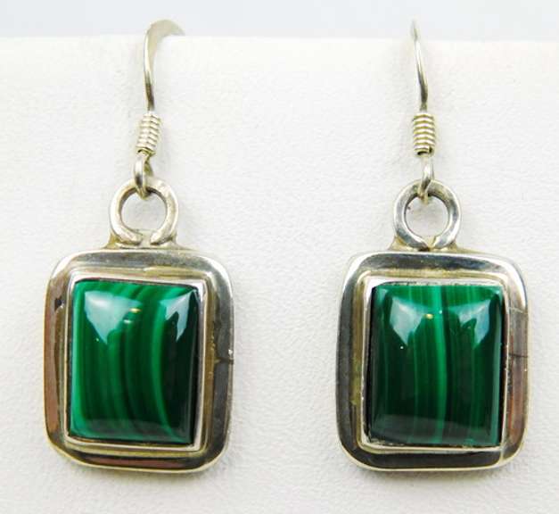 Signed Sterling Malachite Pierced Earrings