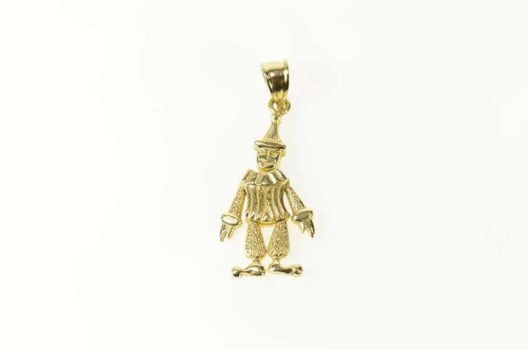 14K Yellow Gold Articulated Clown Comedy Symbol Circus Pendant